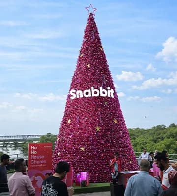 Snabbit's thirty-foot pink Christmas tree installation at Carter Road in Bandra